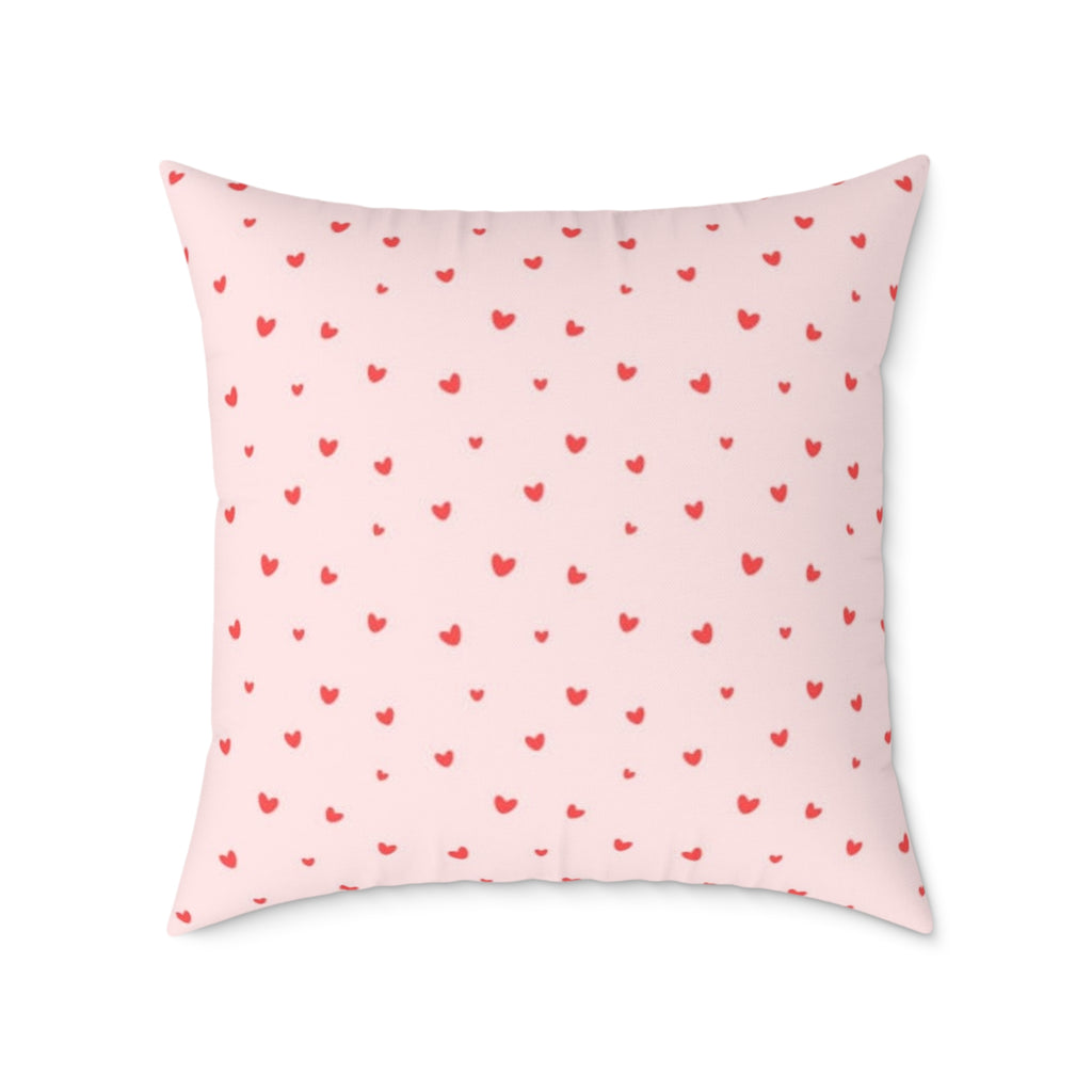 Heart Confetti Square Pillow — Pink Decorative Throw Pillow for Valentine’s Day & Romantic Home Decor