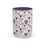 Heart Pattern Accent Coffee Mug — Pink & Navy Love Design (11/15 oz)