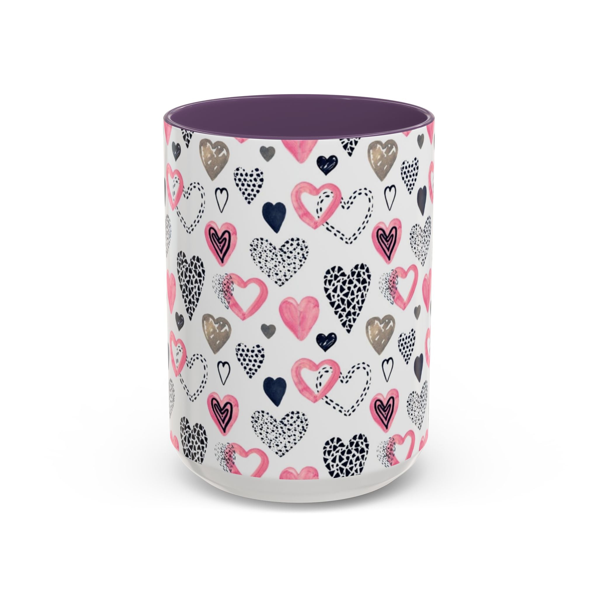 Heart Pattern Accent Coffee Mug — Pink & Navy Love Design (11/15 oz)