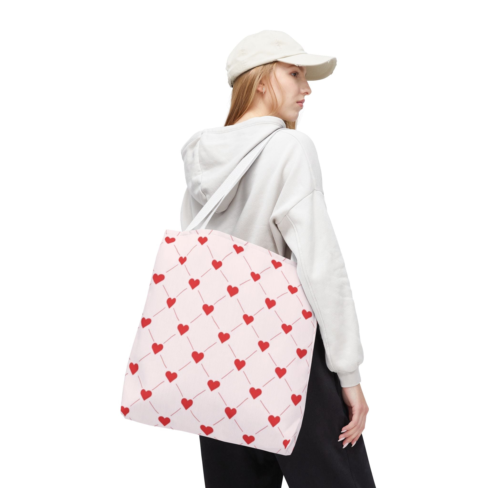Heart Pattern Tote Bag — Pink Red Valentine Shopper