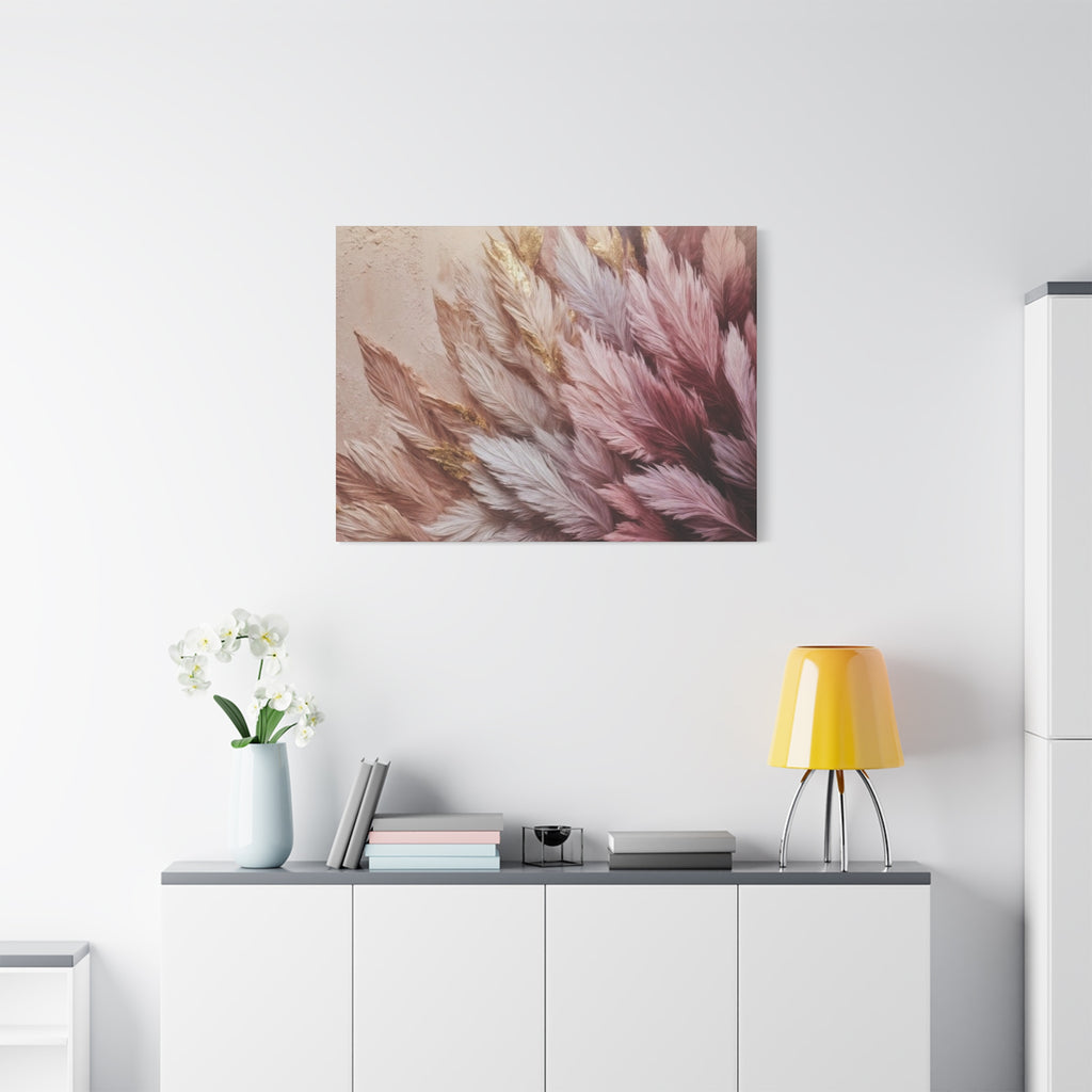 Feathered Pampas Wall Art Canvas — Blush Pink Botanical Decor, Matte Stretched 1.25"
