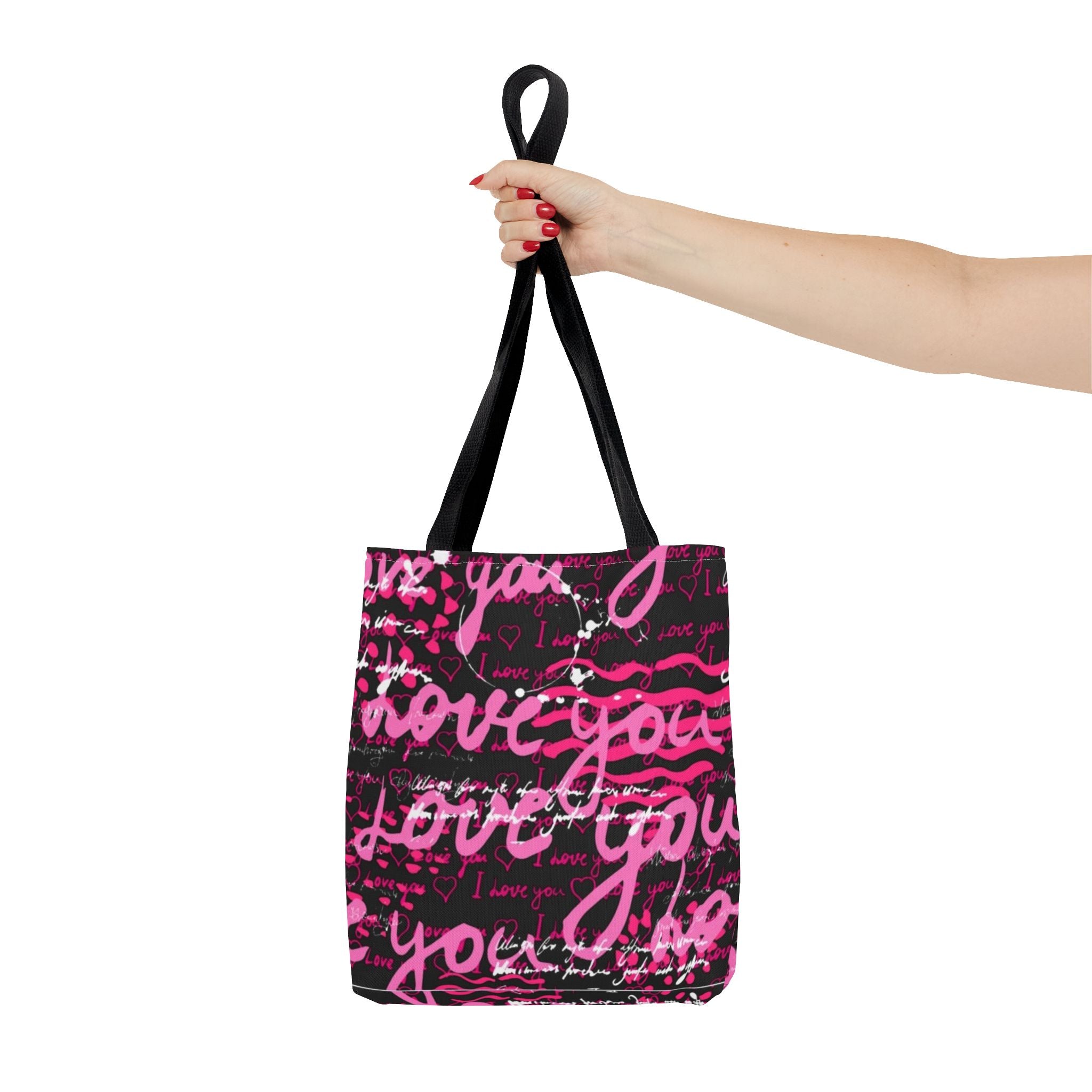Love You Script Pattern Tote Bag – Pink Graffiti All-Over Print