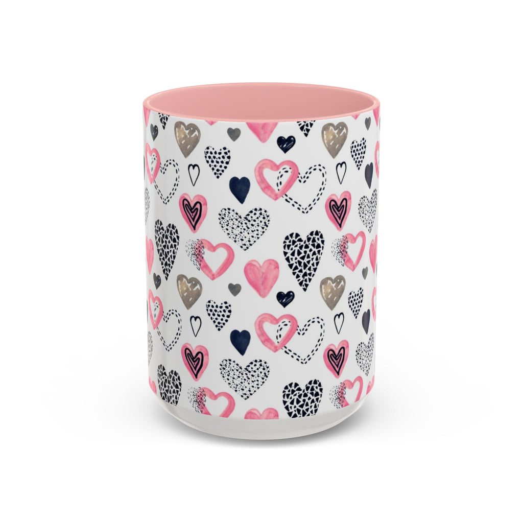 Heart Pattern Accent Coffee Mug — Pink & Navy Love Design (11/15 oz)