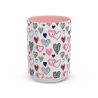 Heart Pattern Accent Coffee Mug — Pink & Navy Love Design (11/15 oz)