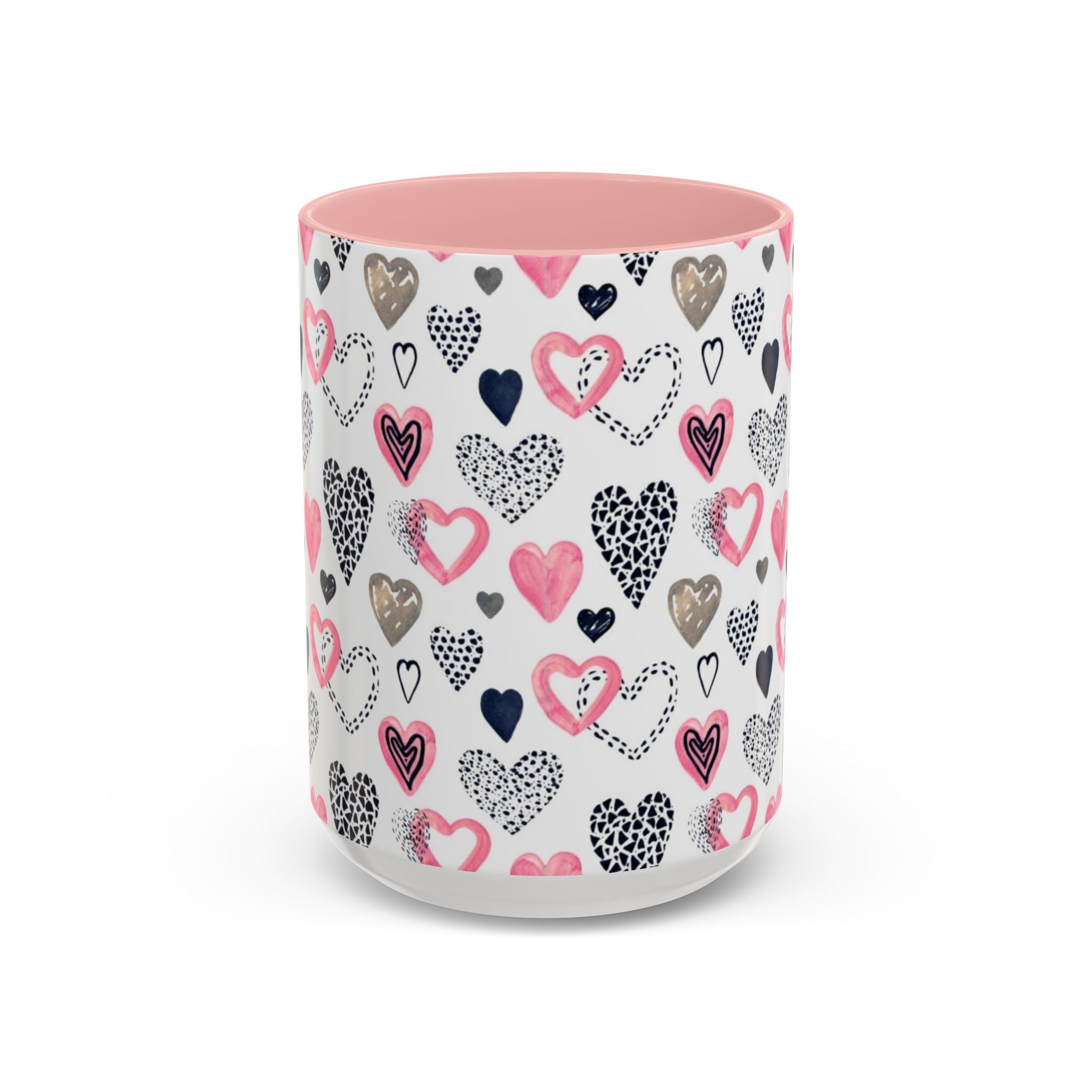 Heart Pattern Accent Coffee Mug — Pink & Navy Love Design (11/15 oz)