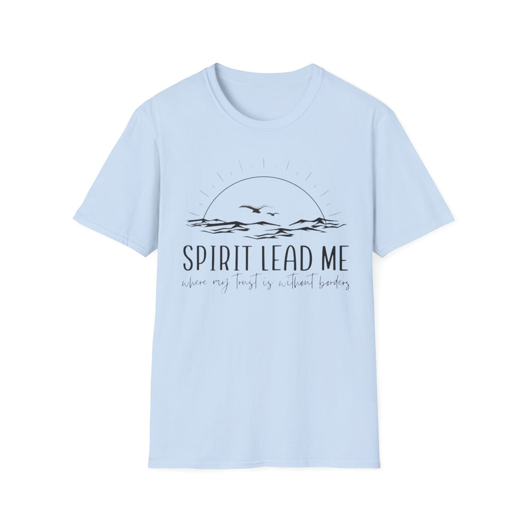 T-Shirt — "Spirit Lead Me" Faith Graphic Tee with Sunset & Birds