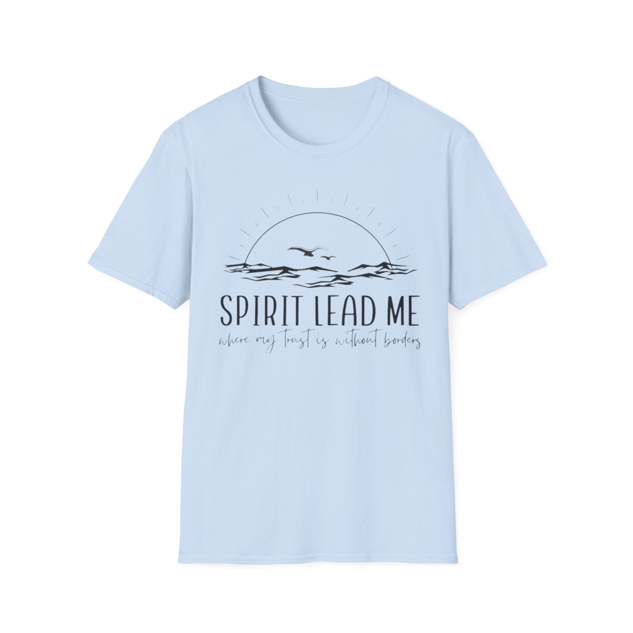 T-Shirt — "Spirit Lead Me" Faith Graphic Tee with Sunset & Birds