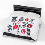 Velveteen Plush Blanket — XOXO Love Kiss Pattern, Romantic Valentine’s Throw