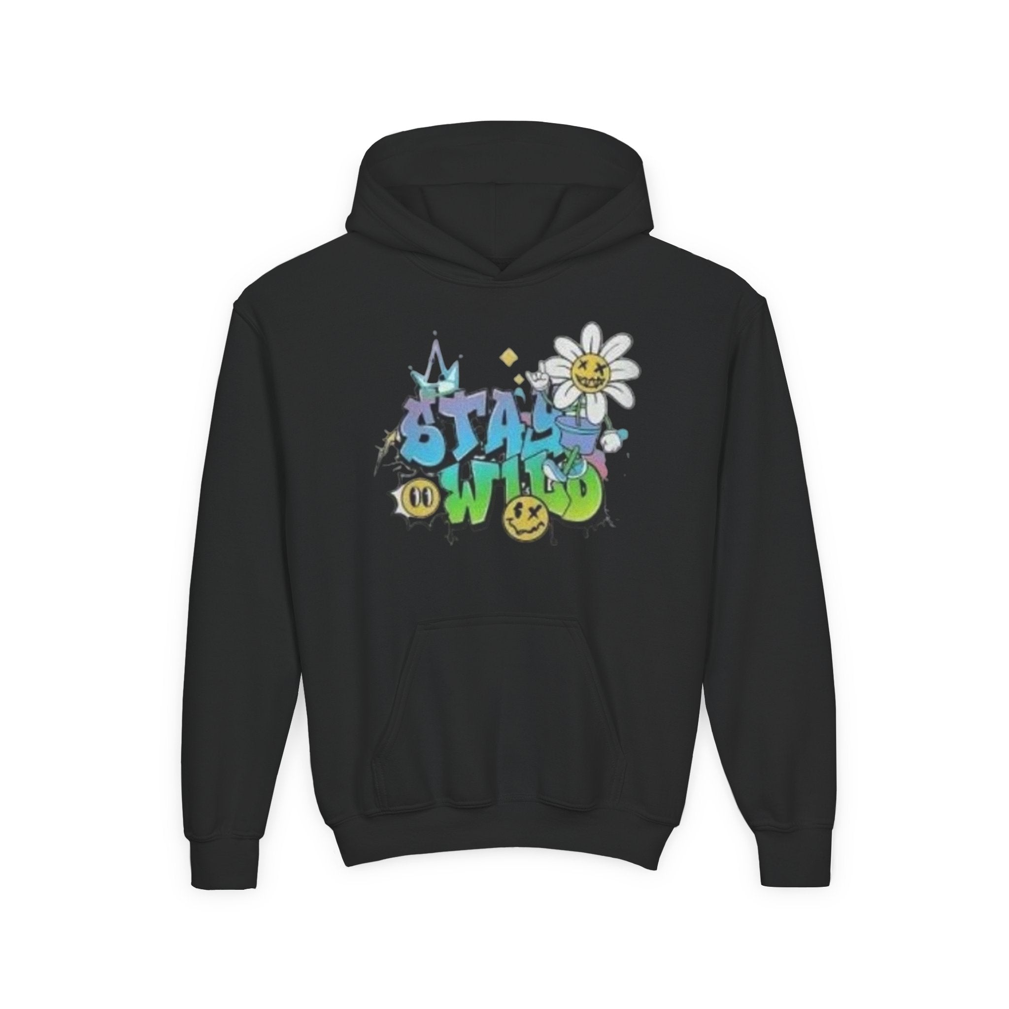 Youth Hoodie — "Stay Wild" Graffiti Daisy Streetwear