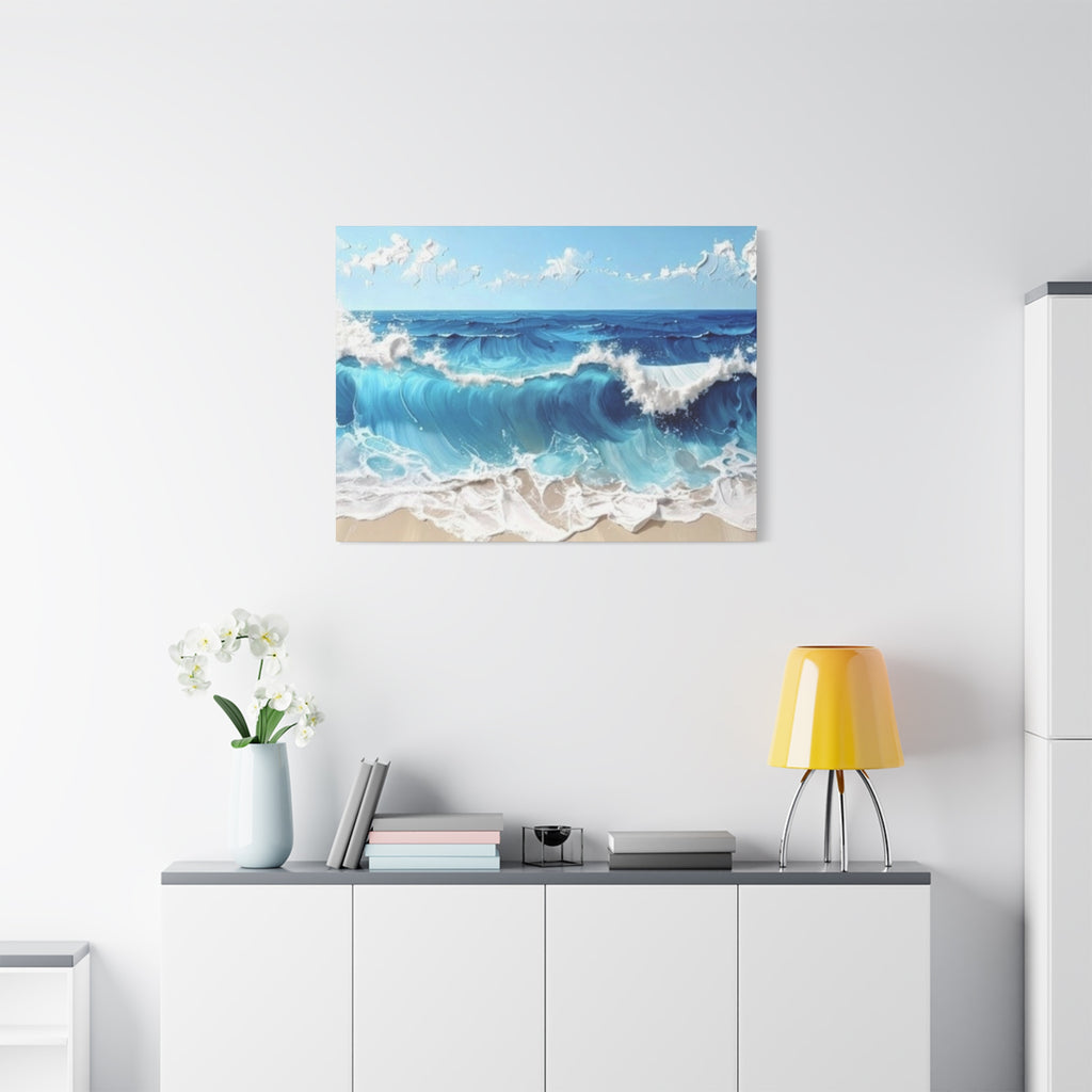 Ocean Waves Matte Canvas Wall Art — Blue Seascape Stretched Canvas