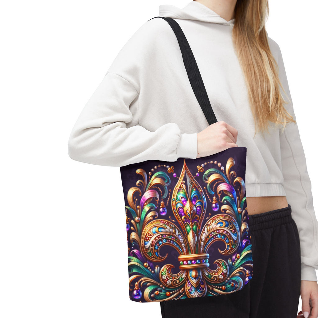 Fleur-de-Lis Jewel Tote Bag — Colorful Mardi Gras Boho Carryall