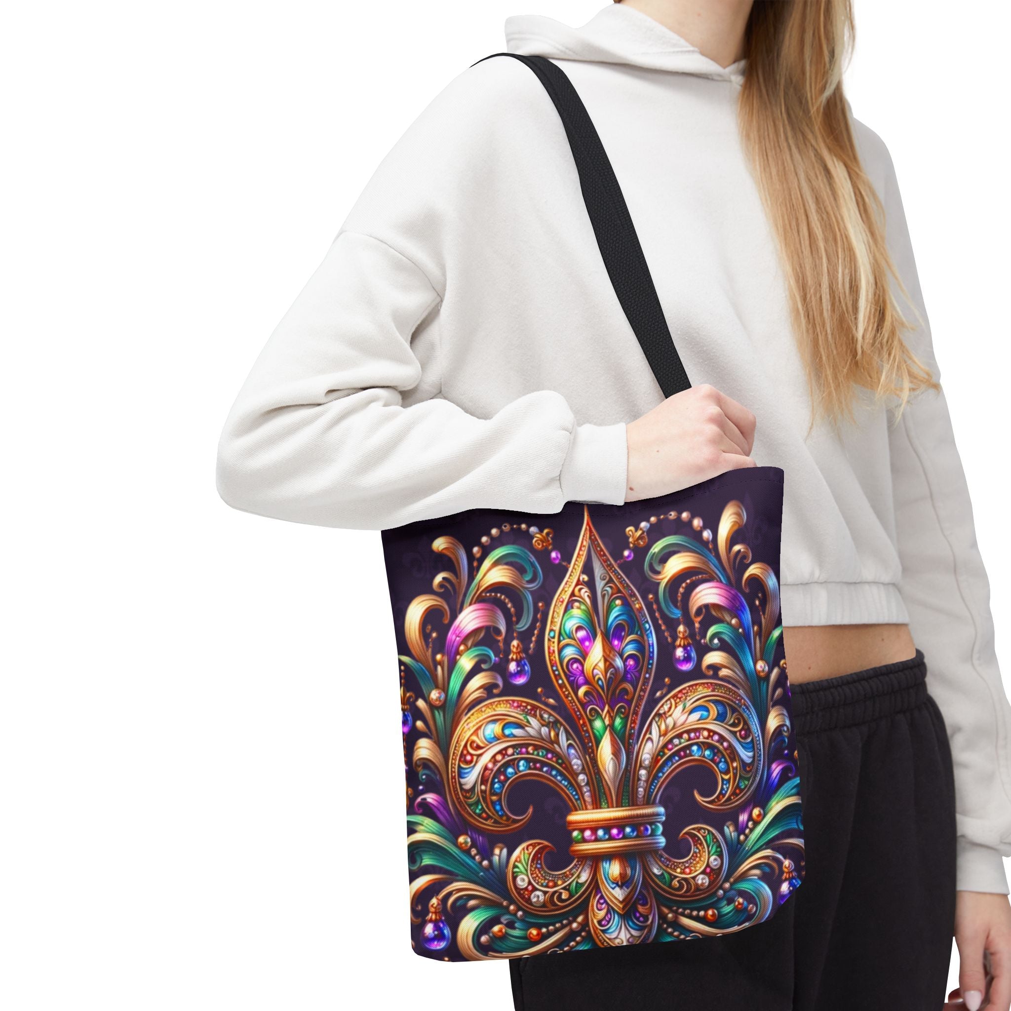 Fleur-de-Lis Jewel Tote Bag — Colorful Mardi Gras Boho Carryall
