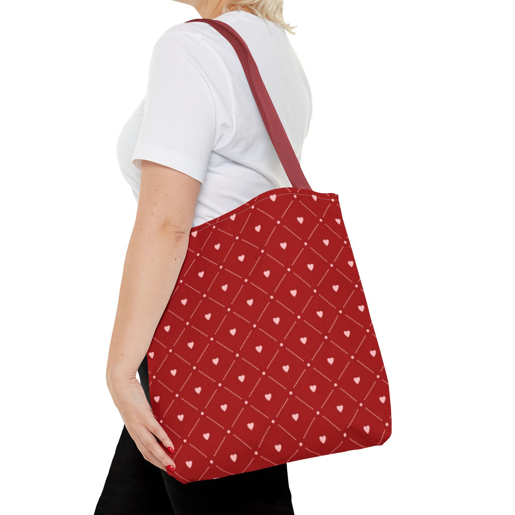 Valentine Red Diamond Heart Tote Bag — All-Over Print Canvas Shopper