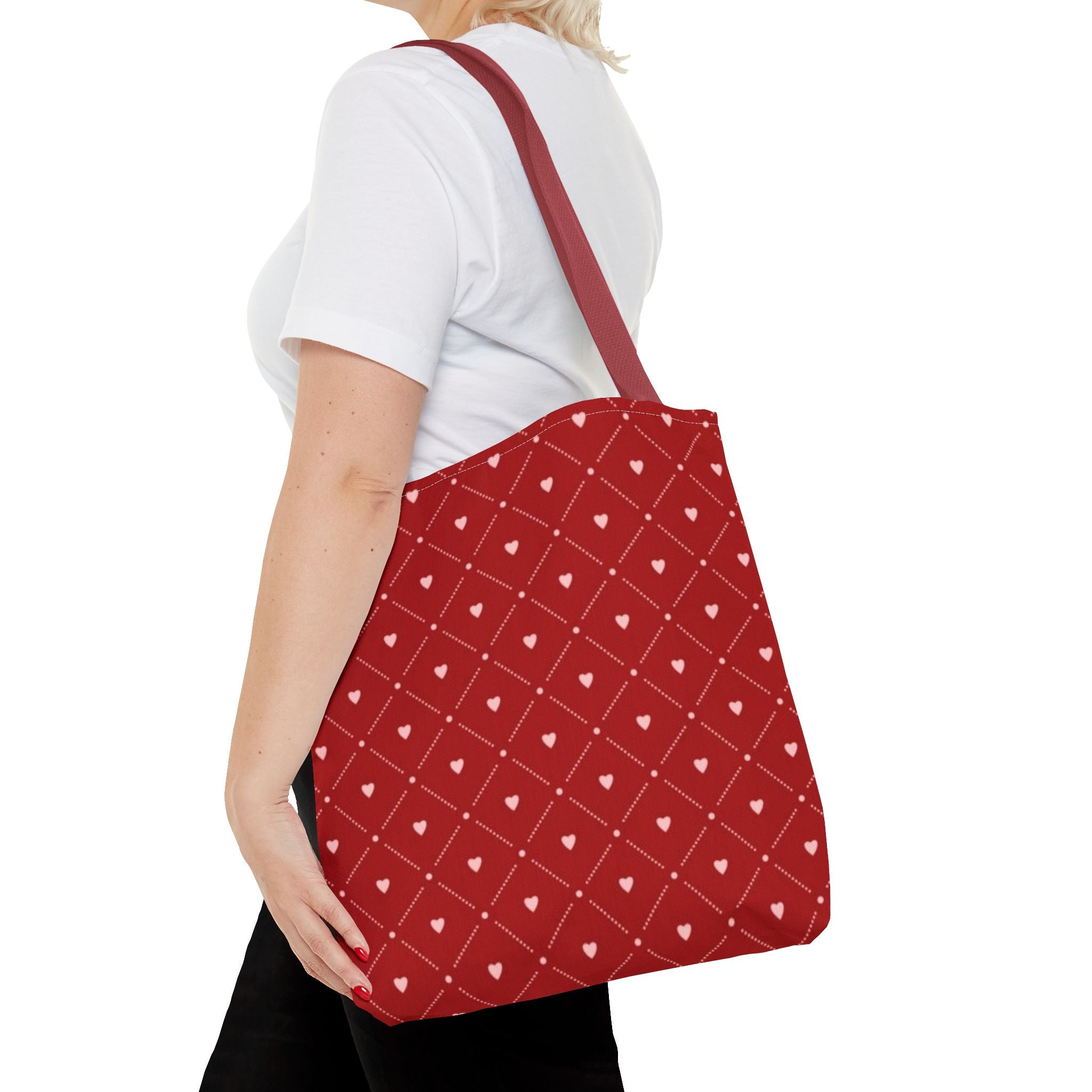 Valentine Red Diamond Heart Tote Bag — All-Over Print Canvas Shopper