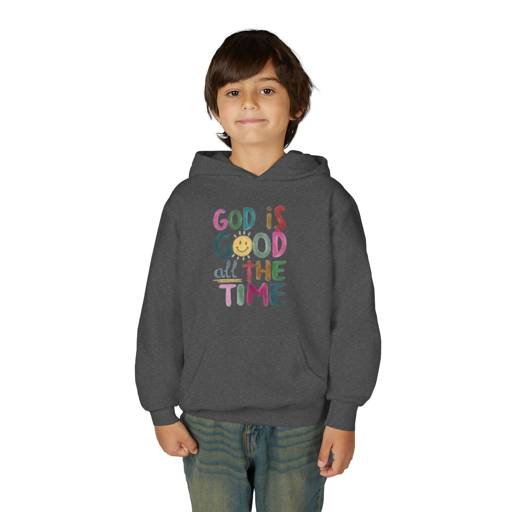 Youth Hoodie — "God Is Good All The Time" Colorful Faith Pullover