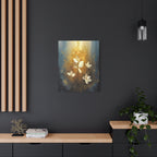 Golden Floral Canvas Print – Abstract White Flowers on Matte Stretched Canvas