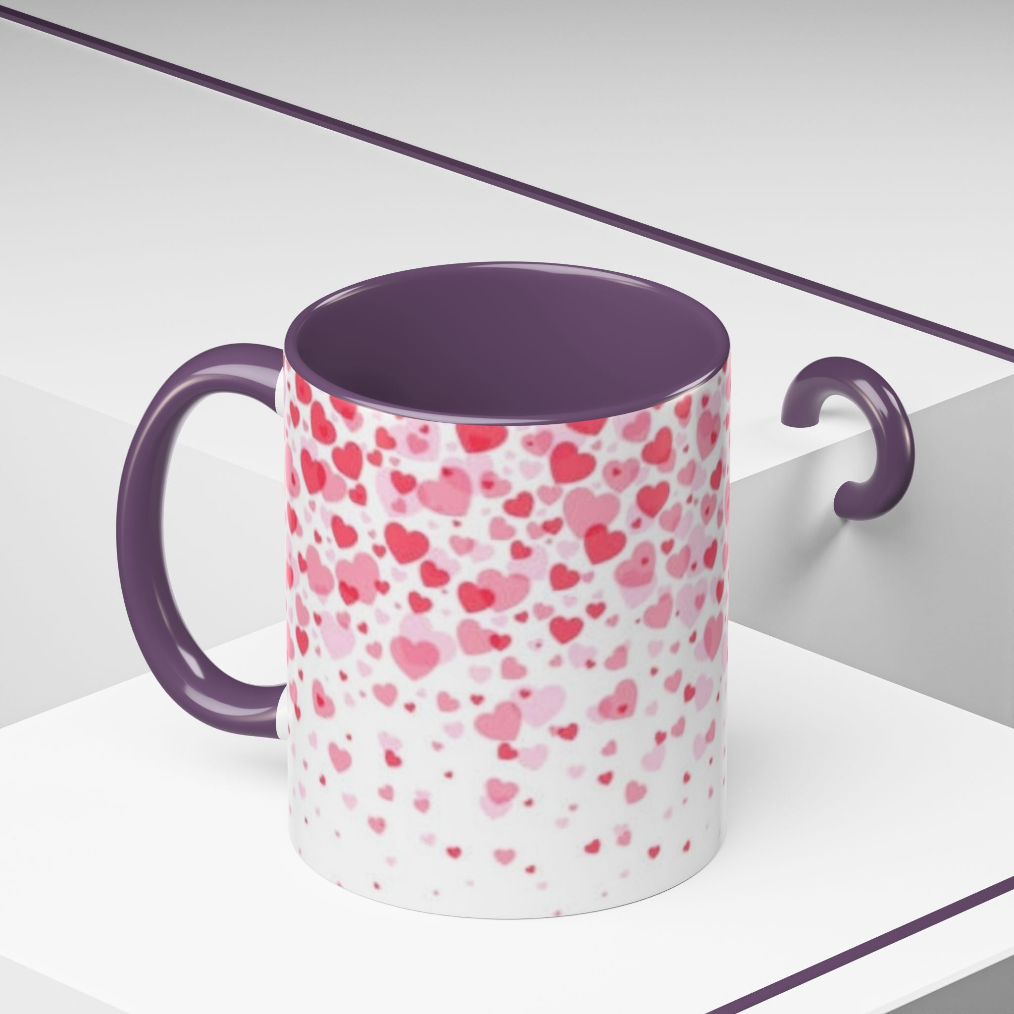Heart Confetti Accent Coffee Mug — Pink Valentine’s Day Gift (11/15oz)