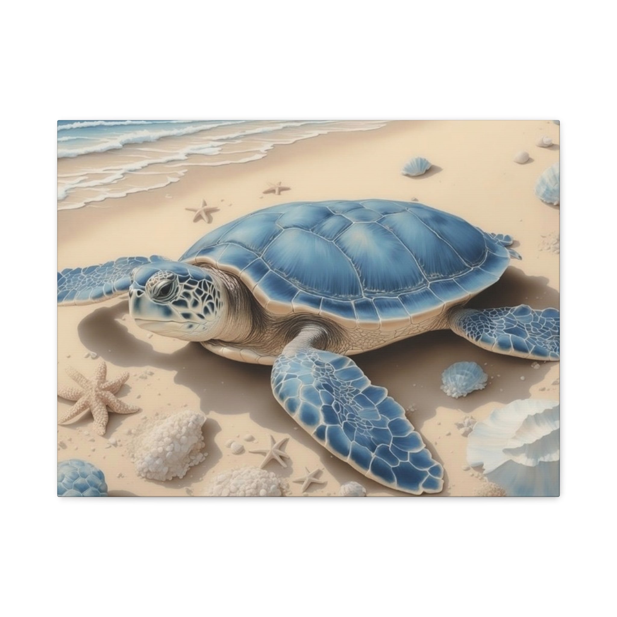 Blue Sea Turtle Canvas Art — Coastal Beach Wall Decor