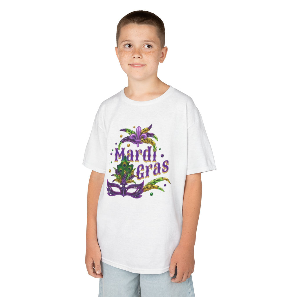 Kids Mardi Gras T-Shirt — Purple & Green Mask Design