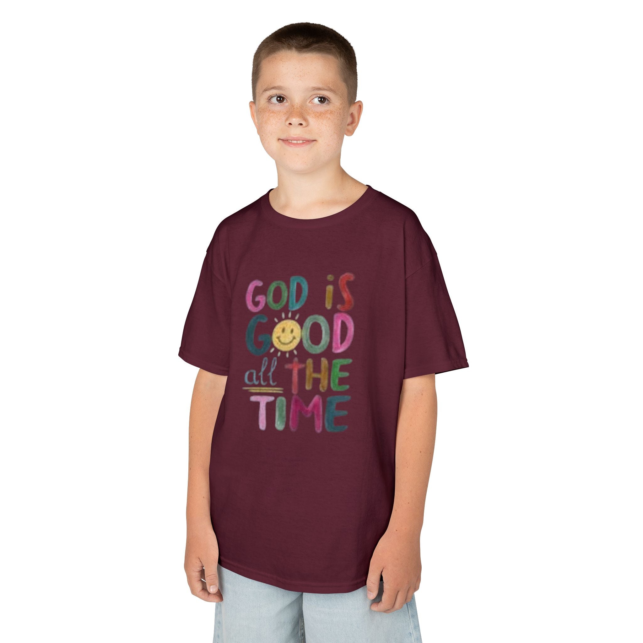 Kids Tee — "God Is Good All The Time" Colorful Faith Graphic