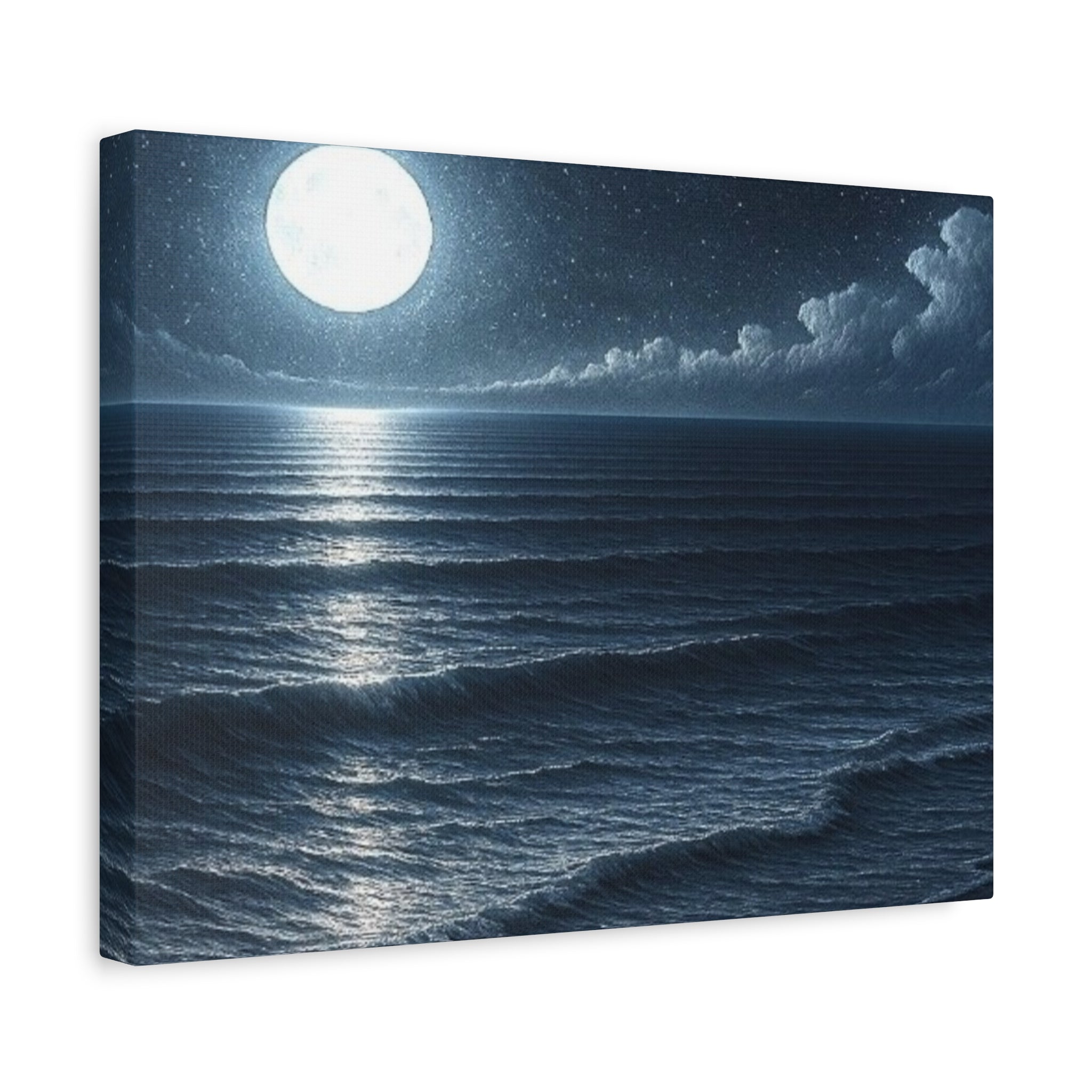 Moonlit Ocean Canvas Wall Art — Serene Night Seascape Matte Stretched Print