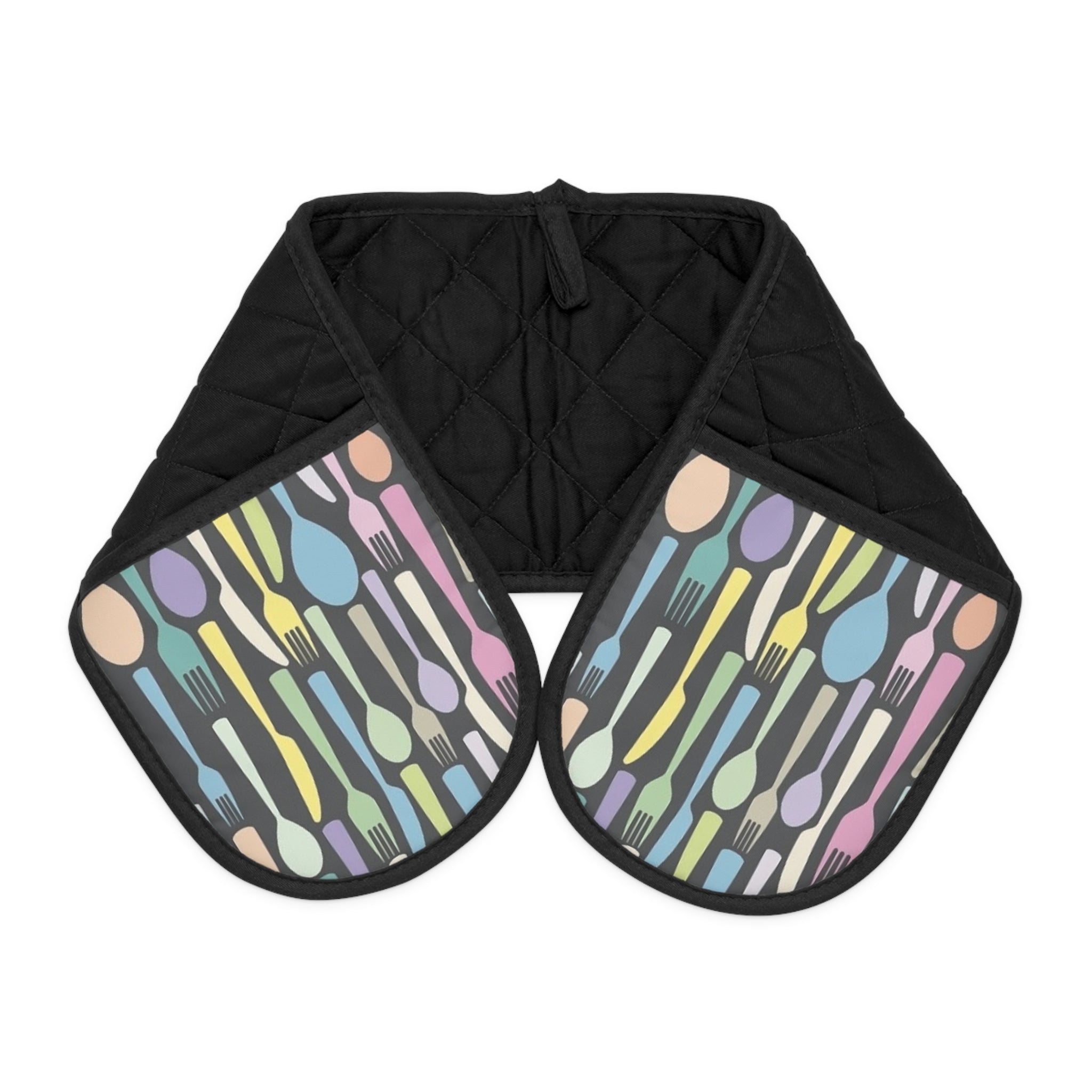 Double Oven Mitts Protector - Pastel Spoon & Fork Kitchen Heat-Resistant Handle Cover