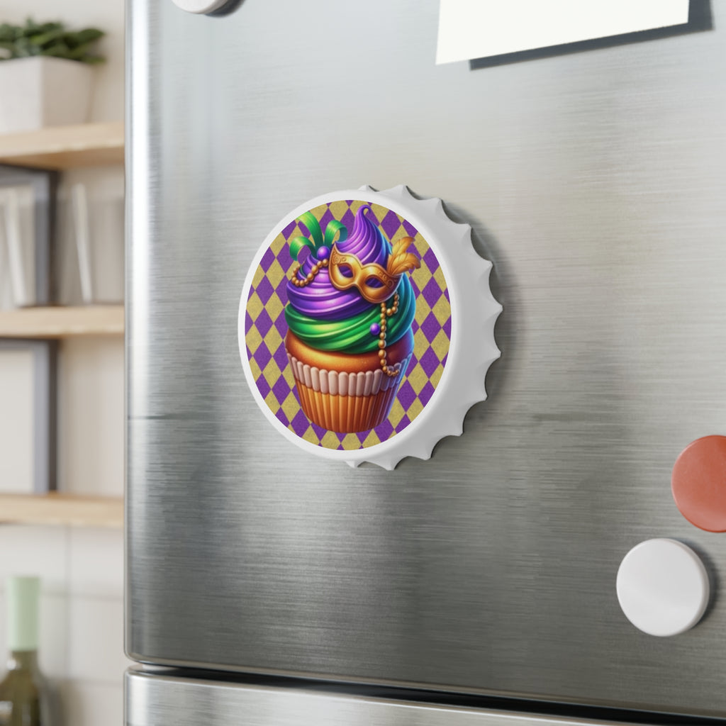 Mardi Gras Cupcake Bottle Opener — Purple Green Gold Festival Bar Tool