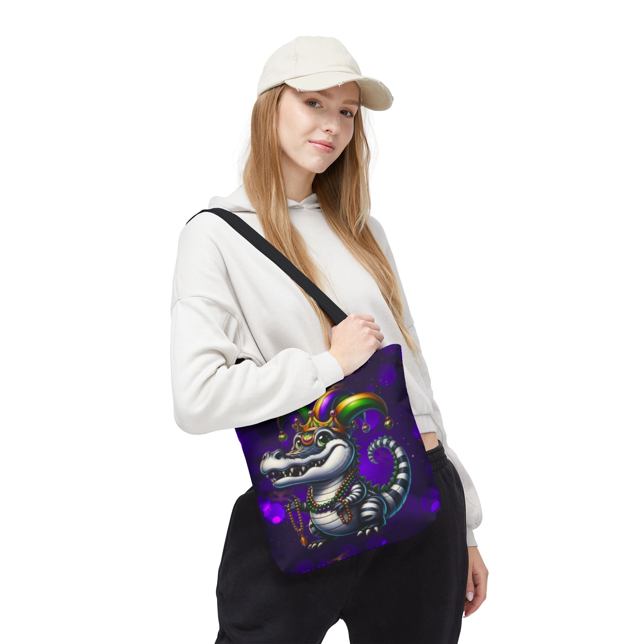 Mardi Gras Gator Tote Bag — Festive Jester Alligator Print