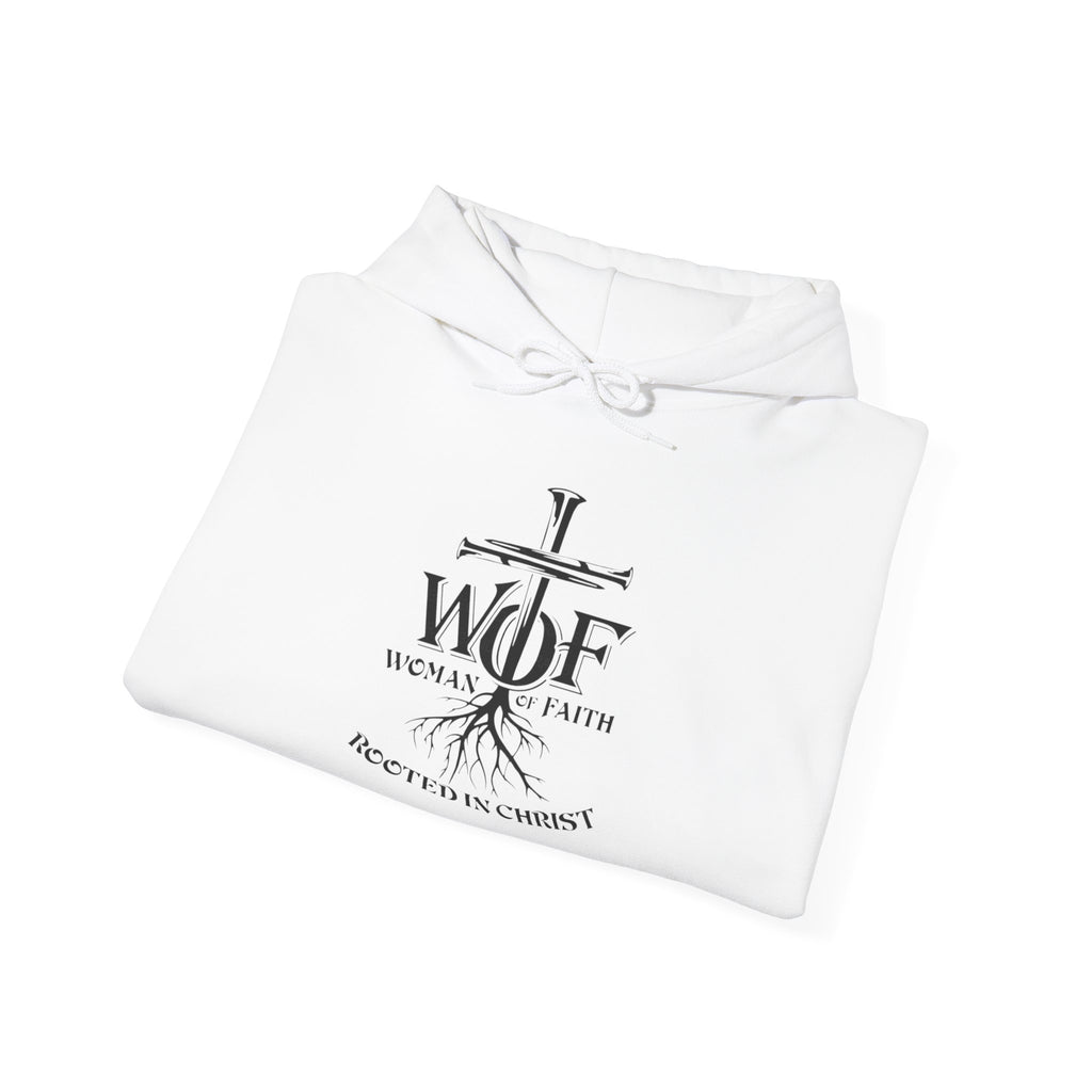Hoodie — "W.O.F. Woman of Faith" Cross Christian Graphic Pullover