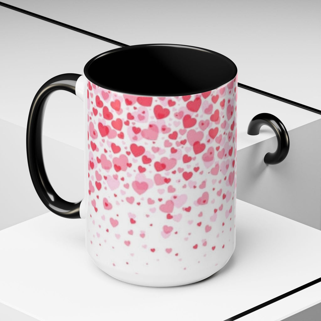 Heart Confetti Accent Coffee Mug — Pink Valentine’s Day Gift (11/15oz)