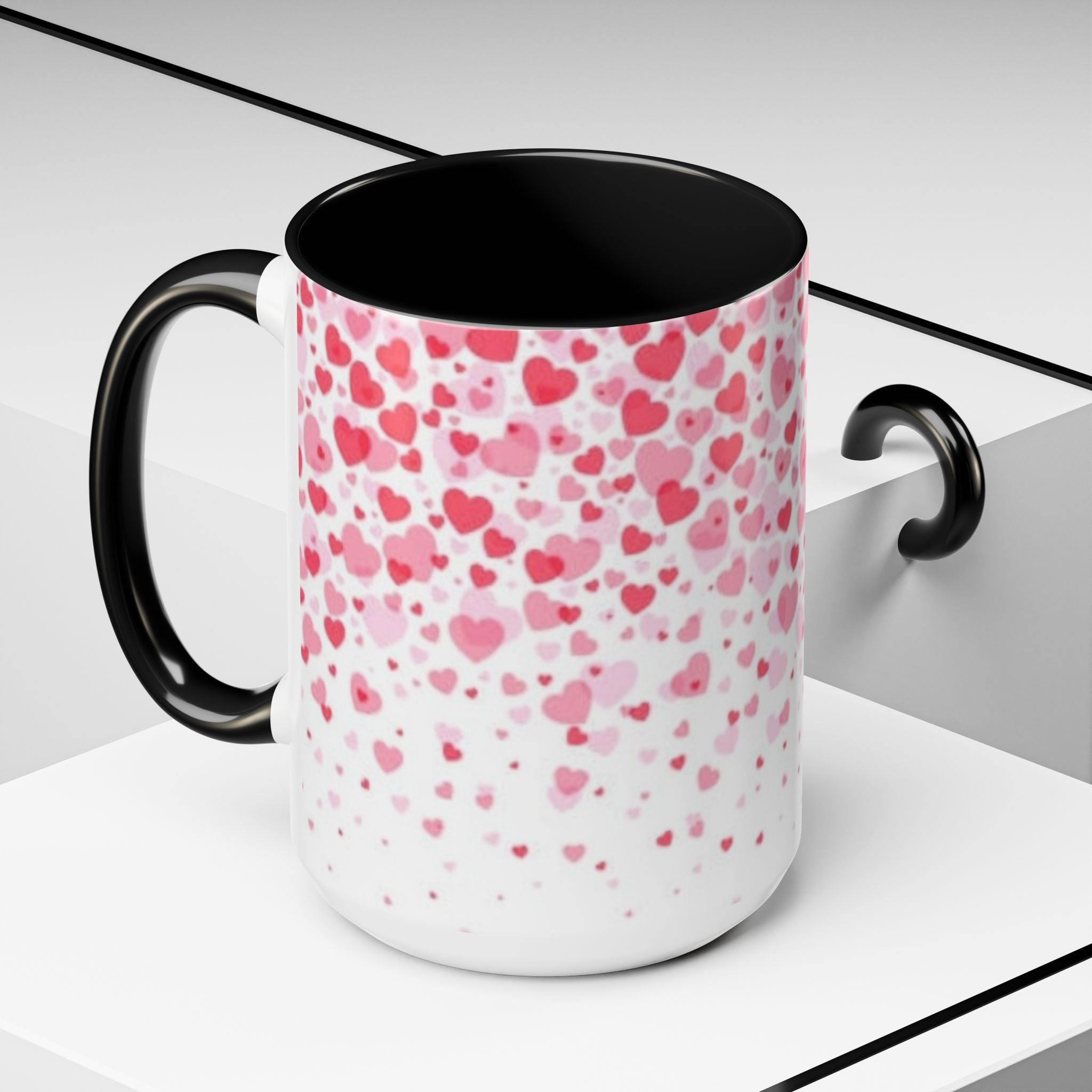Heart Confetti Accent Coffee Mug — Pink Valentine’s Day Gift (11/15oz)