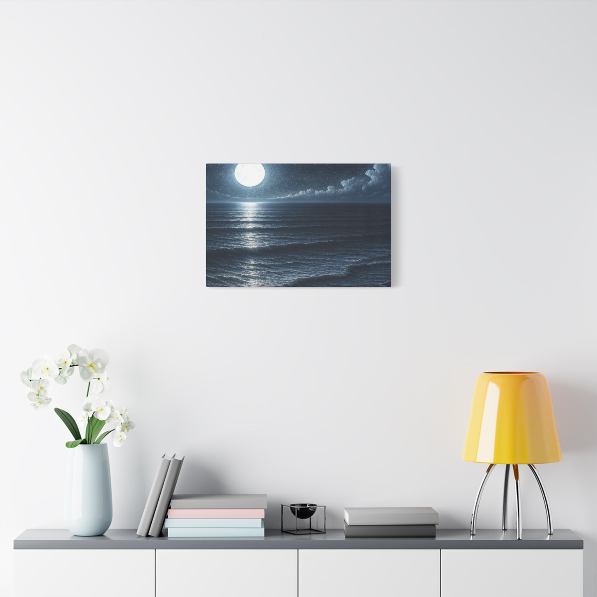 Moonlit Ocean Canvas Wall Art — Serene Night Seascape Matte Stretched Print