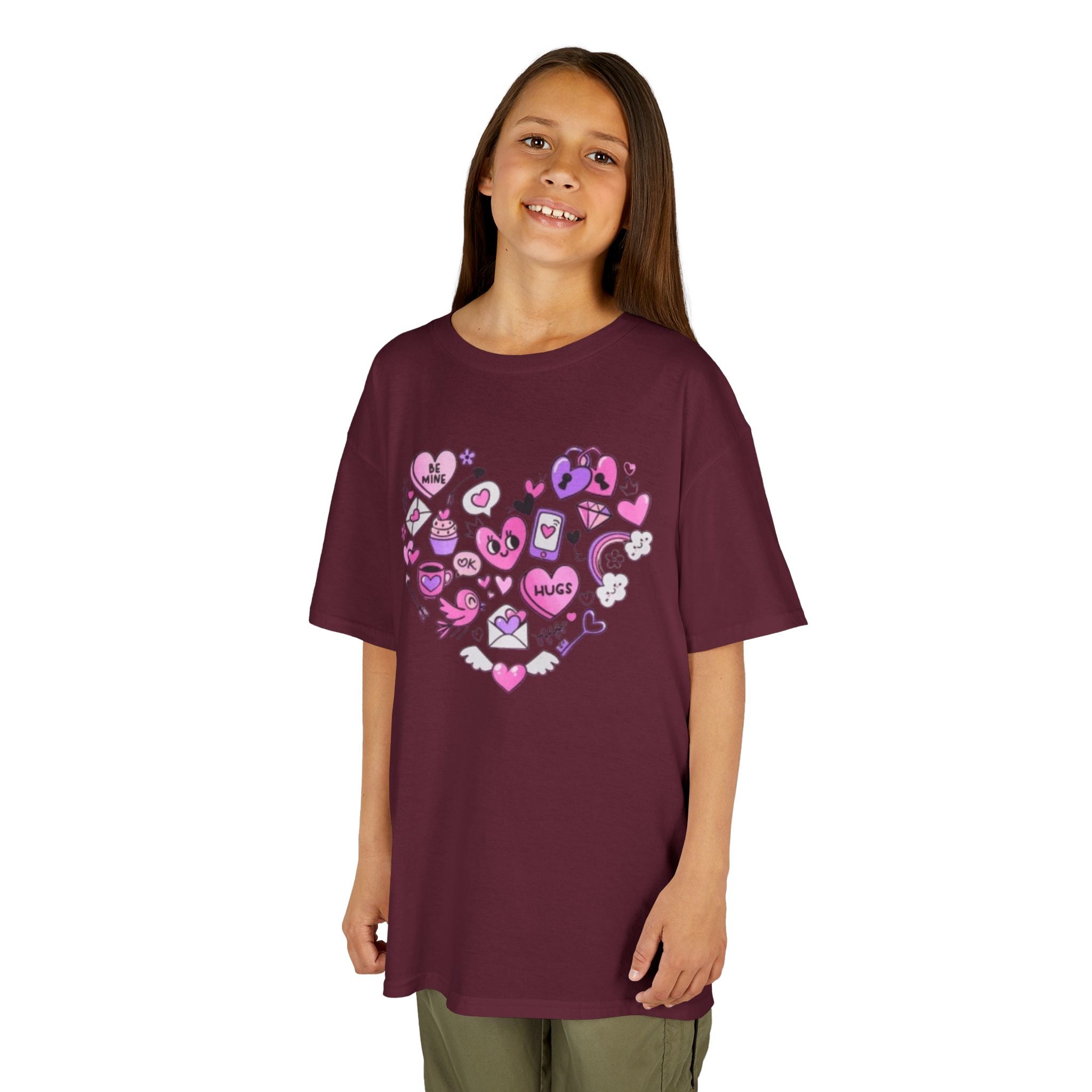Kids Heart Doodle Tee — Cute Pink Valentine Heart Graphic Shirt