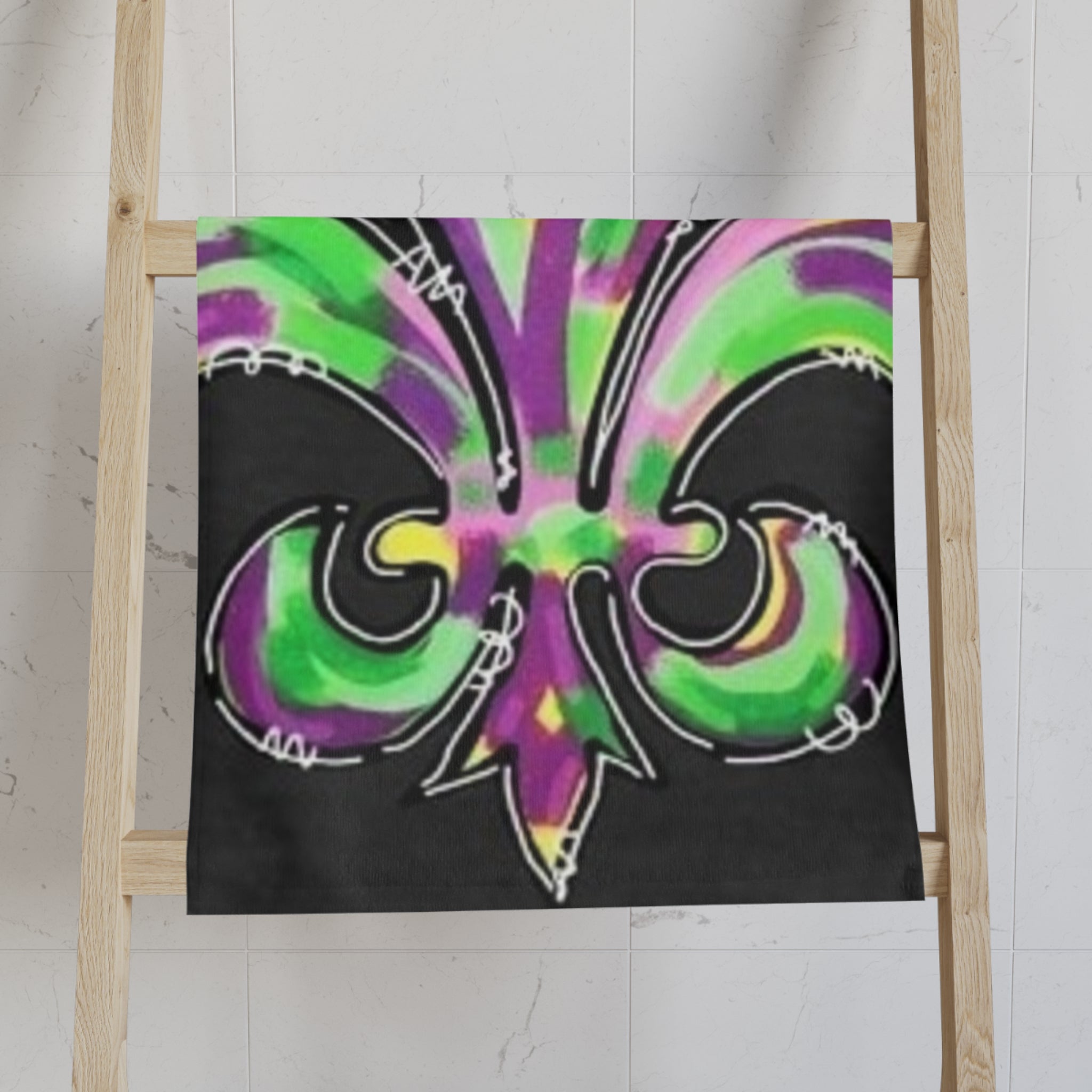 Mardi Gras Fleur-de-Lis Hand Towel — Purple, Green & Gold Kitchen Towel