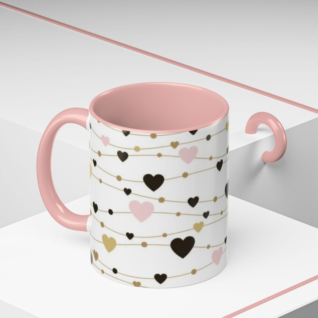 Heart Garland Accent Coffee Mug — Pink & Gold Valentine Ceramic