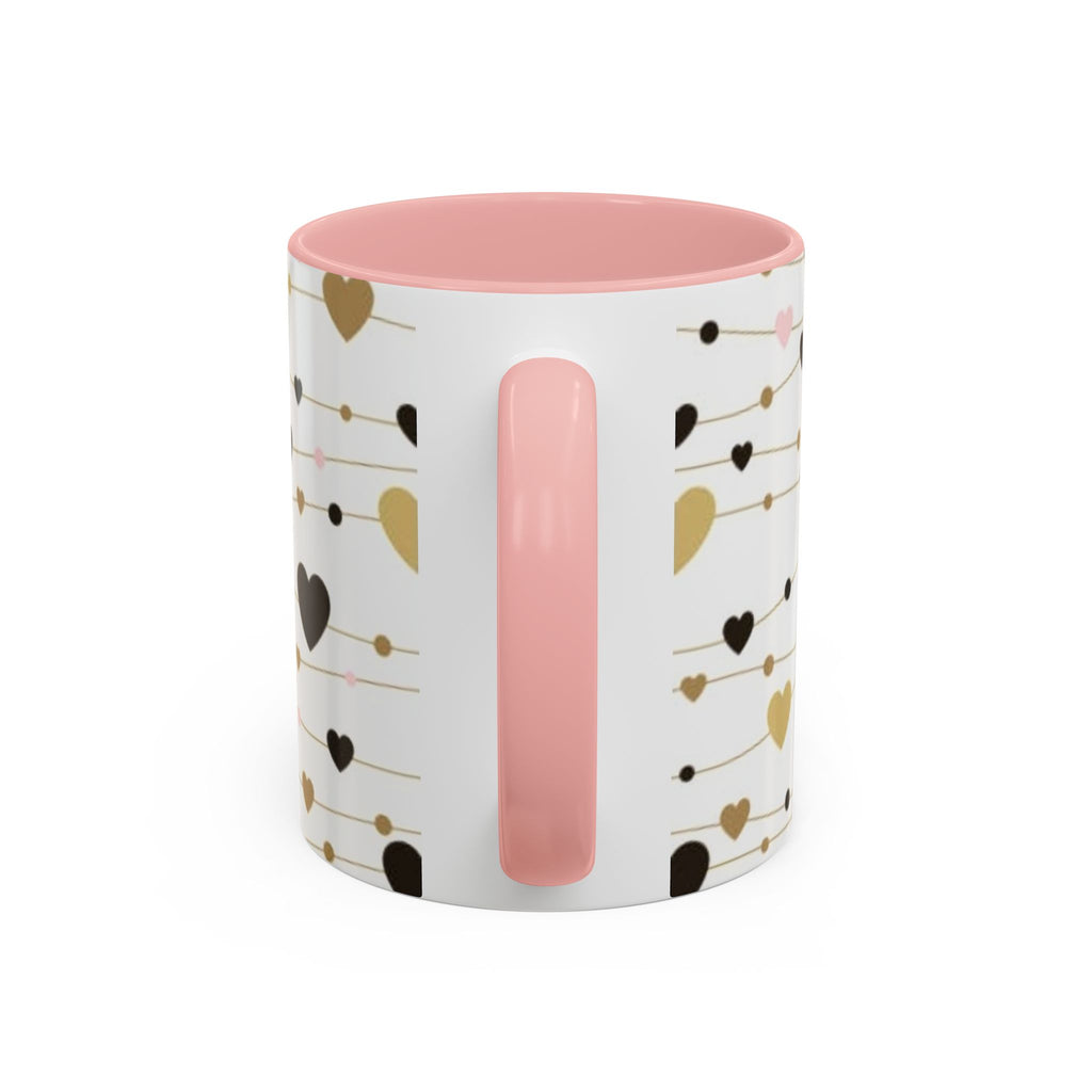 Heart Garland Accent Coffee Mug — Pink & Gold Valentine Ceramic