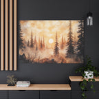 Canvas Wall Art - Misty Pine Forest Sunrise Matte Stretched Canvas