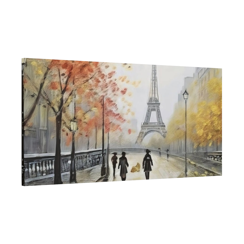 Paris Eiffel Tower Autumn Street Matte Canvas Wall Art, Stretched 1.25"