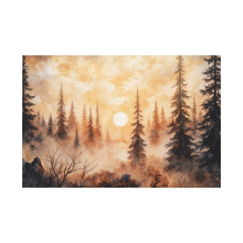 Canvas Wall Art - Misty Pine Forest Sunrise Matte Stretched Canvas