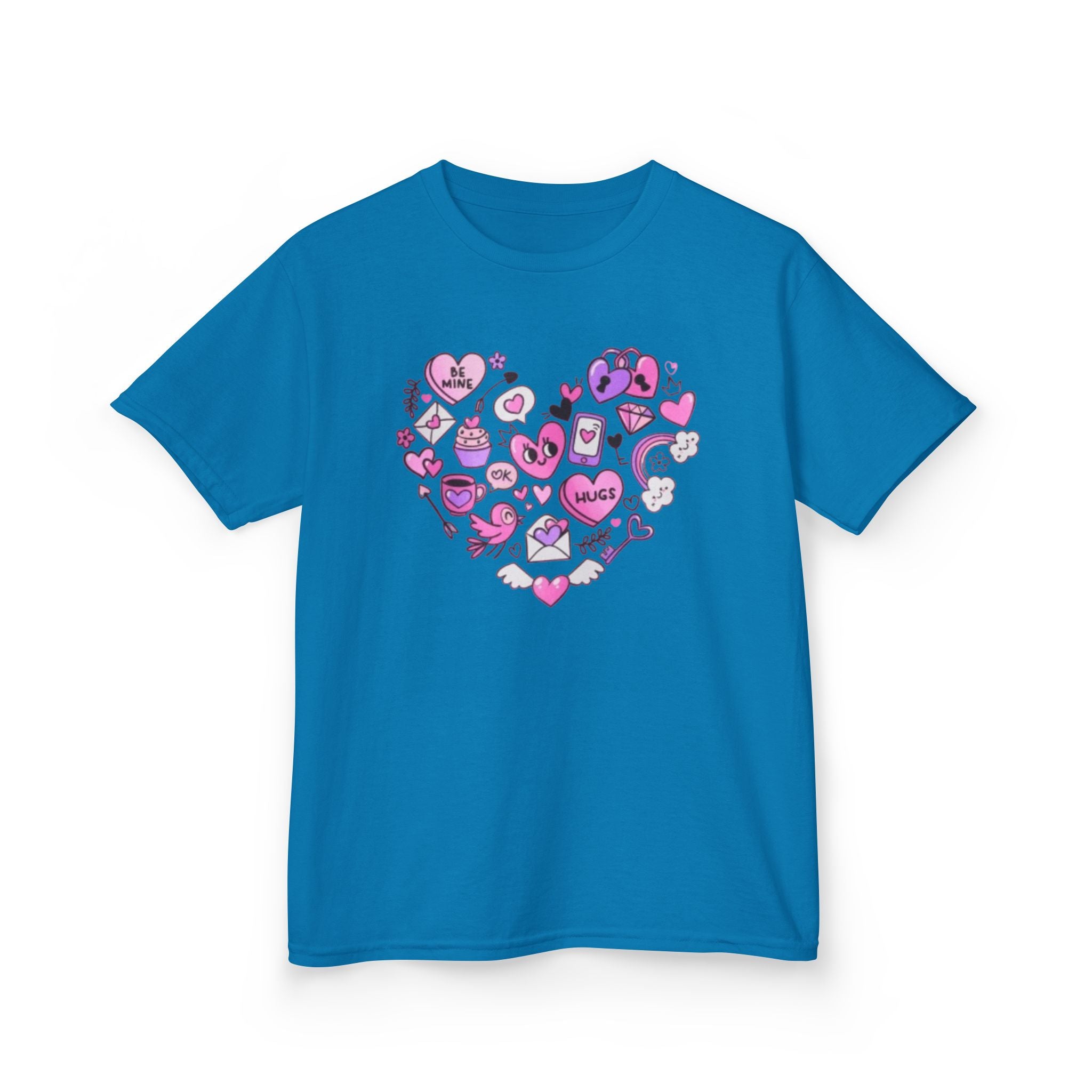 Kids Heart Doodle Tee — Cute Pink Valentine Heart Graphic Shirt