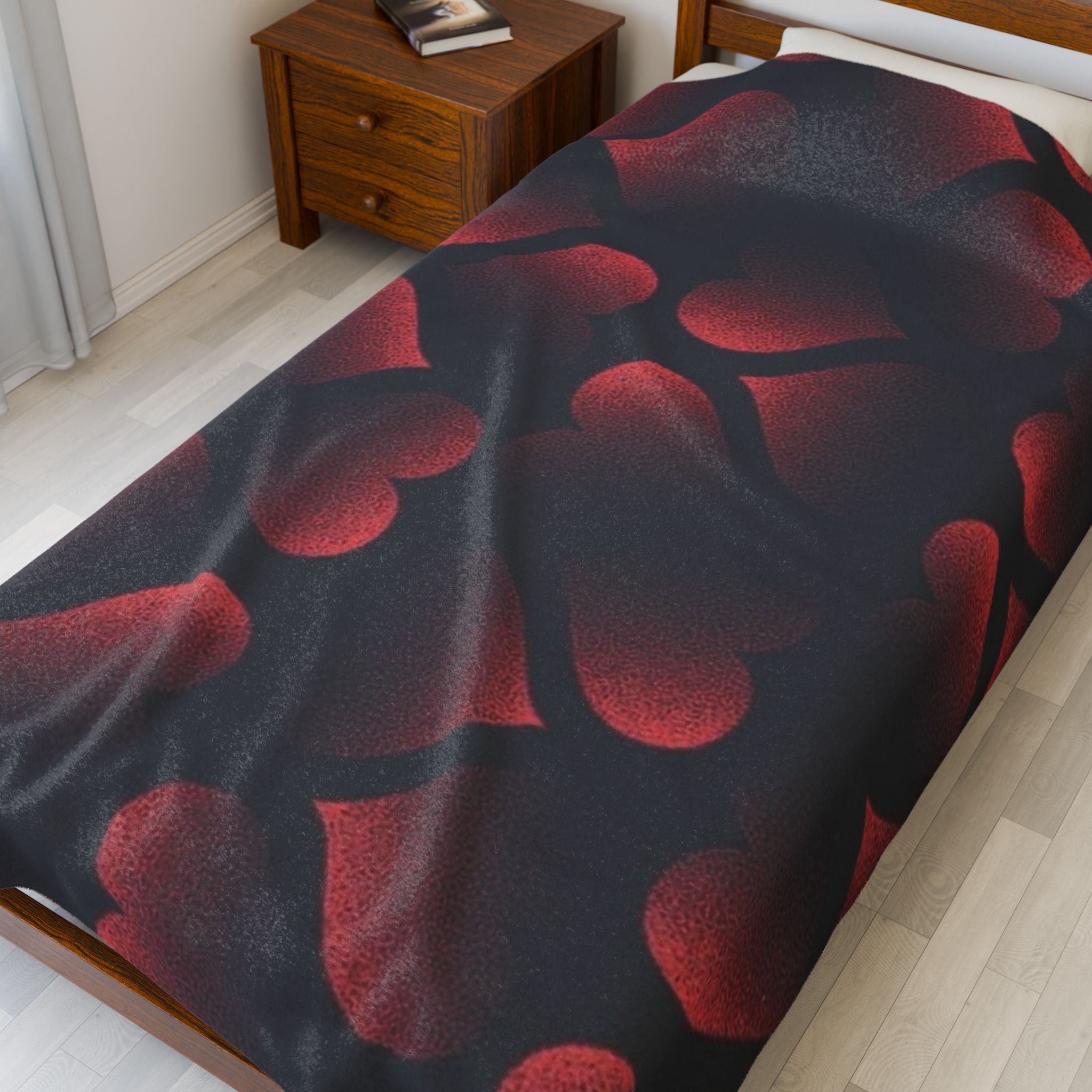 Red Heart Pattern Velveteen Plush Blanket — Cozy Romantic Throw for Valentine’s Day