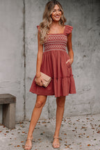 Ruffled Short Sleeve Mini Dress