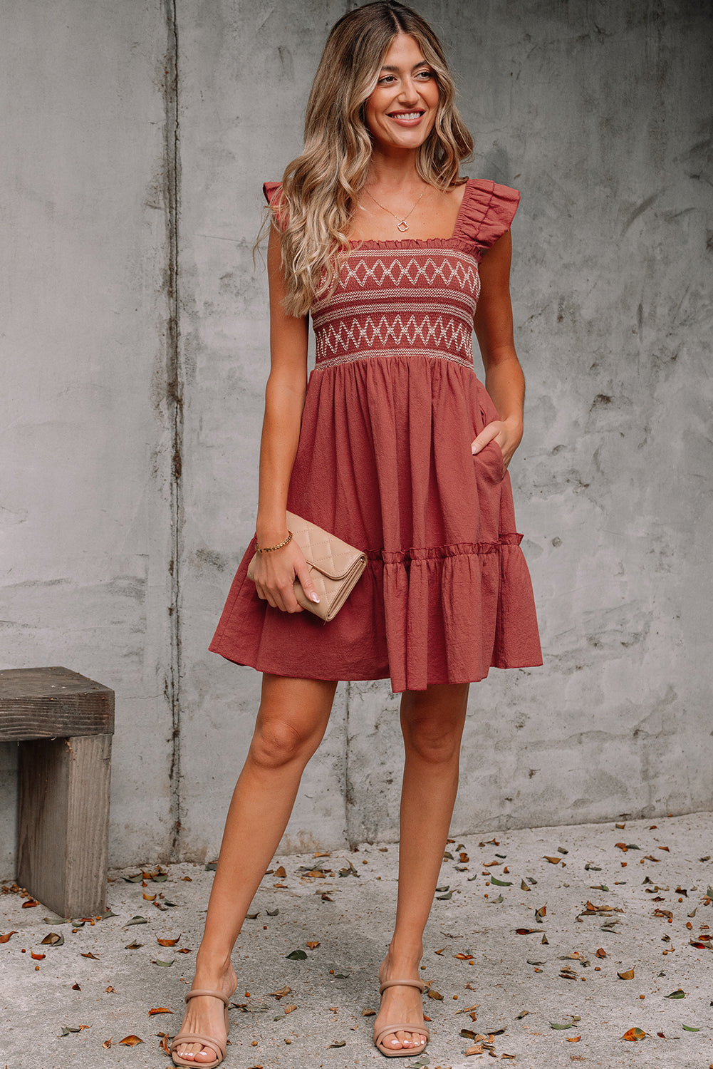 Ruffled Short Sleeve Mini Dress