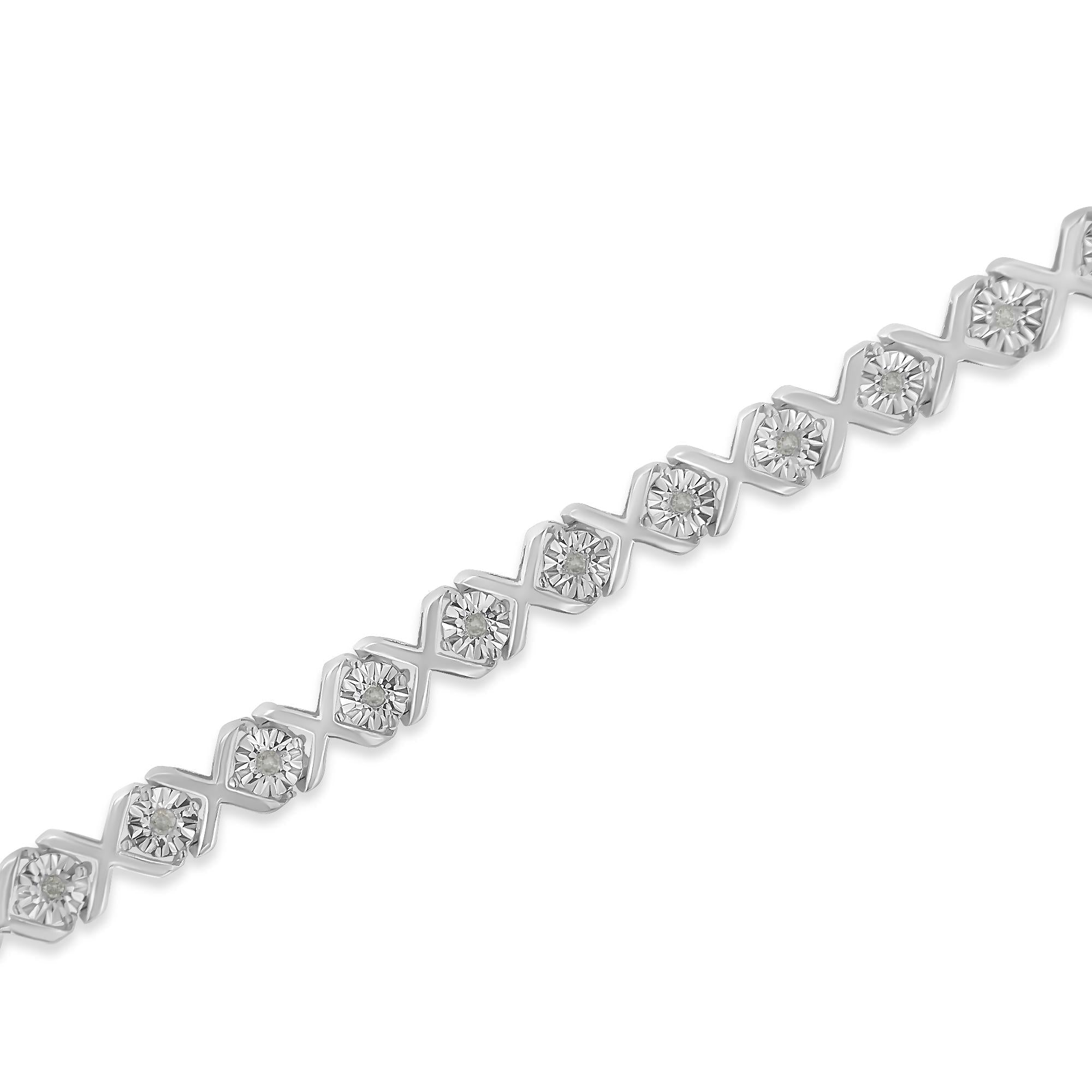 .925 Sterling Silver 1/10 cttw Miracle-Set Round-Cut Diamond "X" Link Tennis Bracelet (I-J color, I2-I3 clarity) - 7.25"-3