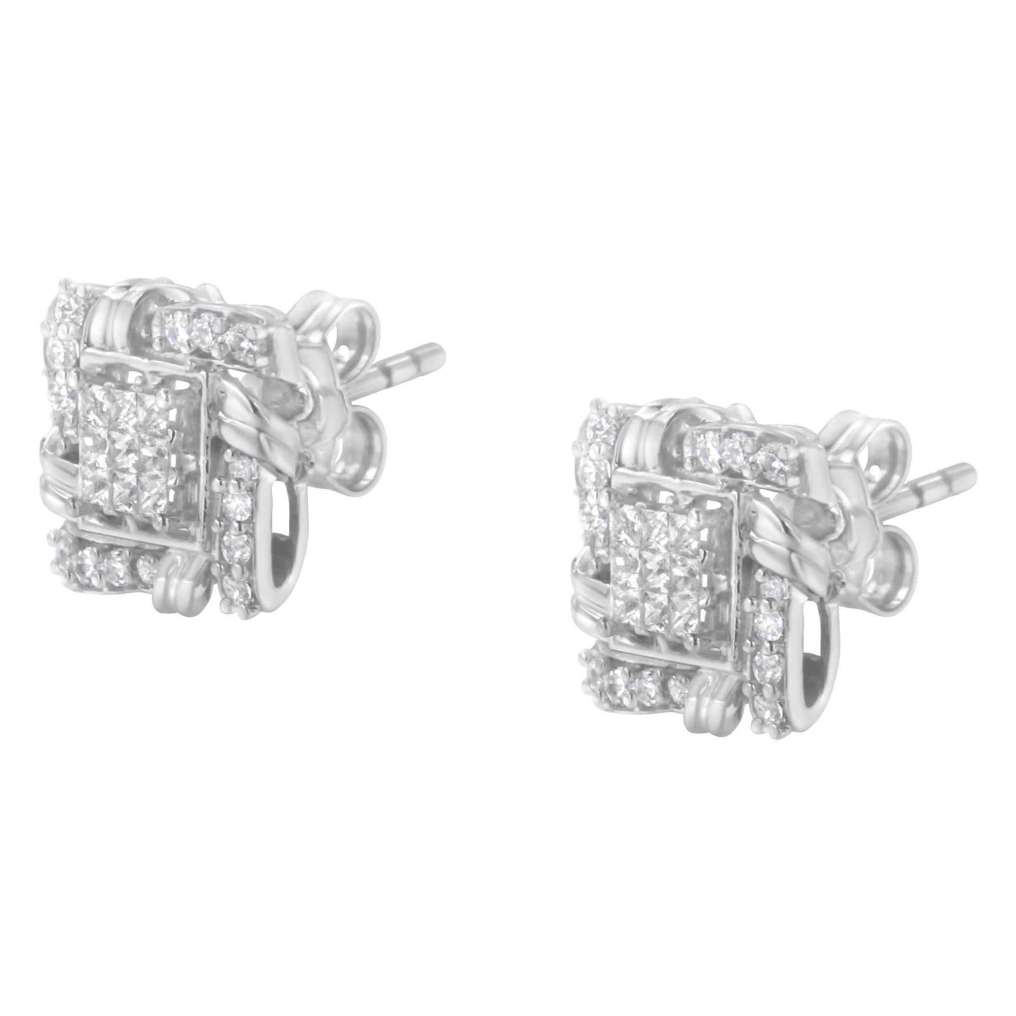 .925 Sterling Silver 1/2 Cttw Round-Cut Diamond Stud Earrings (I-J Color, I1-I2 Clarity)-3