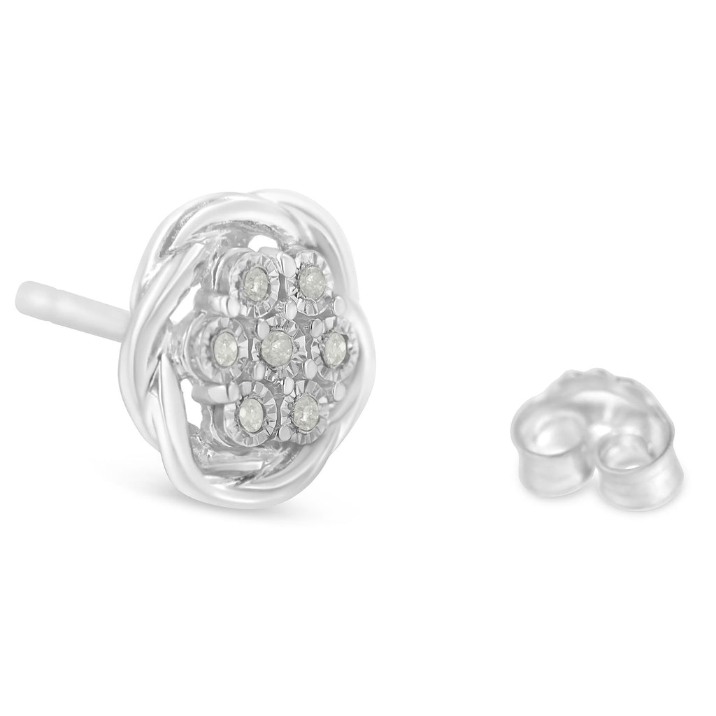 Sterling Silver Diamond Swirl Cluster Stud Earrings (1/6 cttw, I-J Color, I2-I3 Clarity)-3