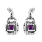 .925 Sterling Silver 8MM Natural Cushion Shaped Amethyst and Diamond Accent Halo with Push Back Dangle Earrings (I-J Color, I2-I3 Clarity)-3