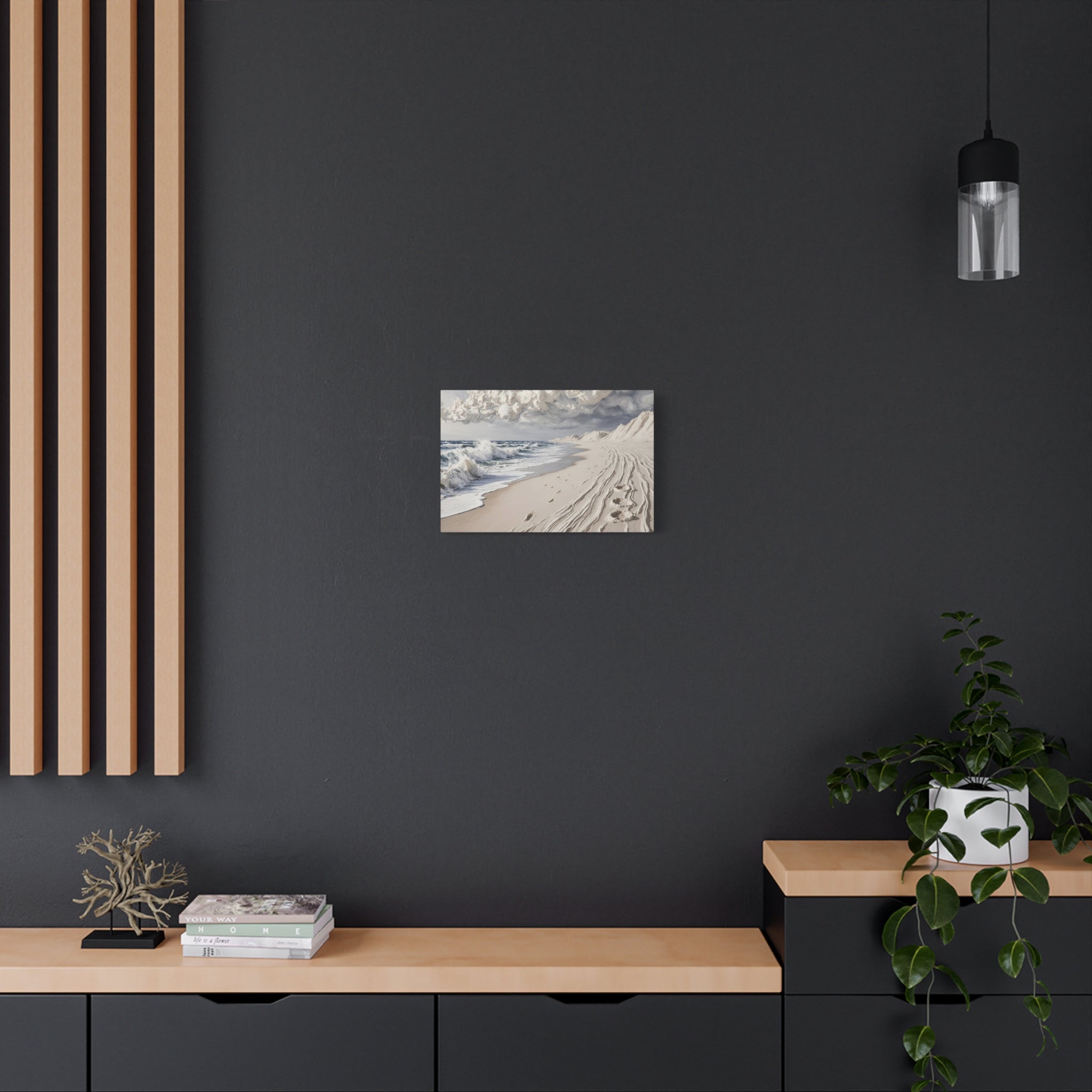 Coastal Serenity Matte Canvas Wall Art — Ocean Waves & Sandy Footprints