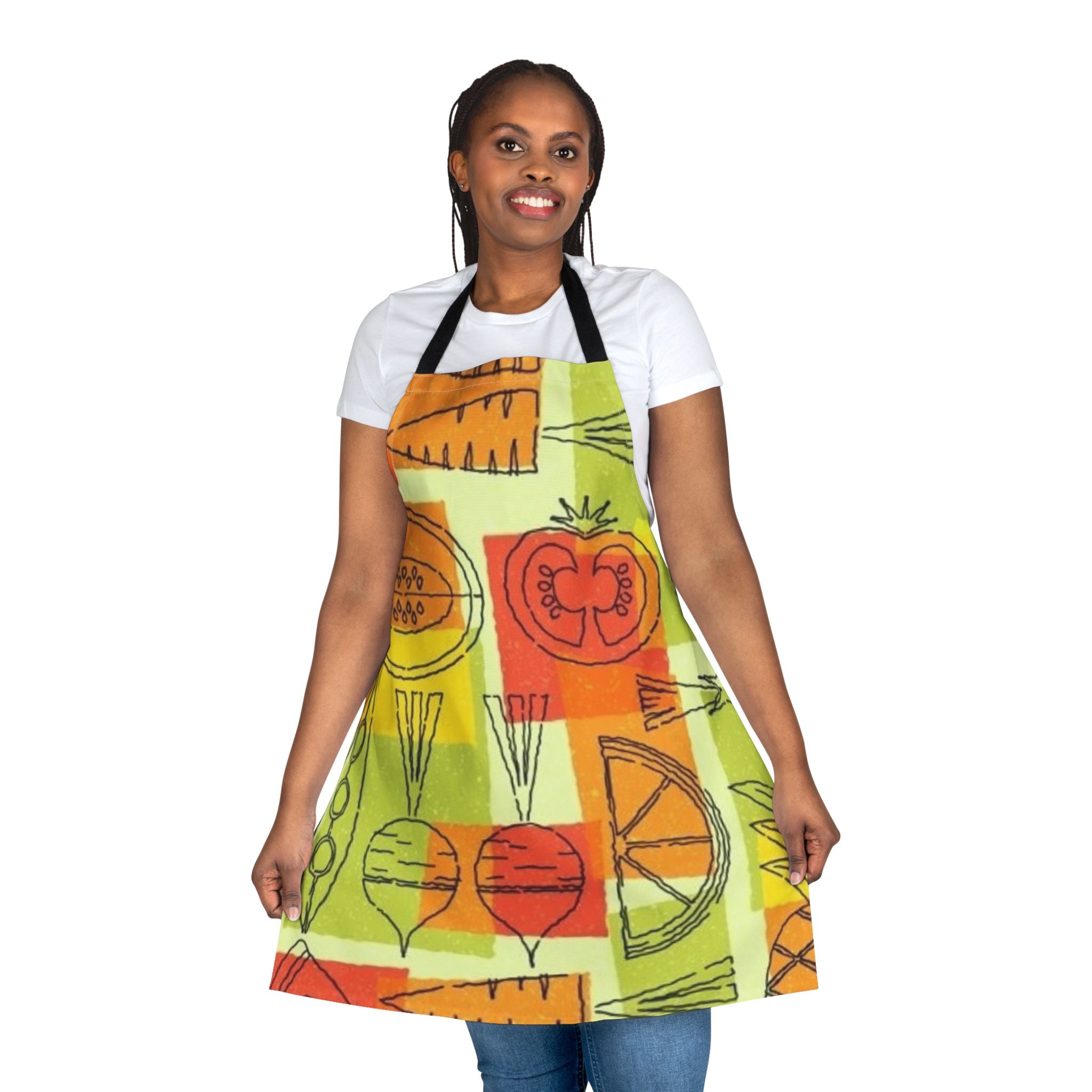 Colorful Veggie Pattern Apron — Retro Produce Kitchen Apron