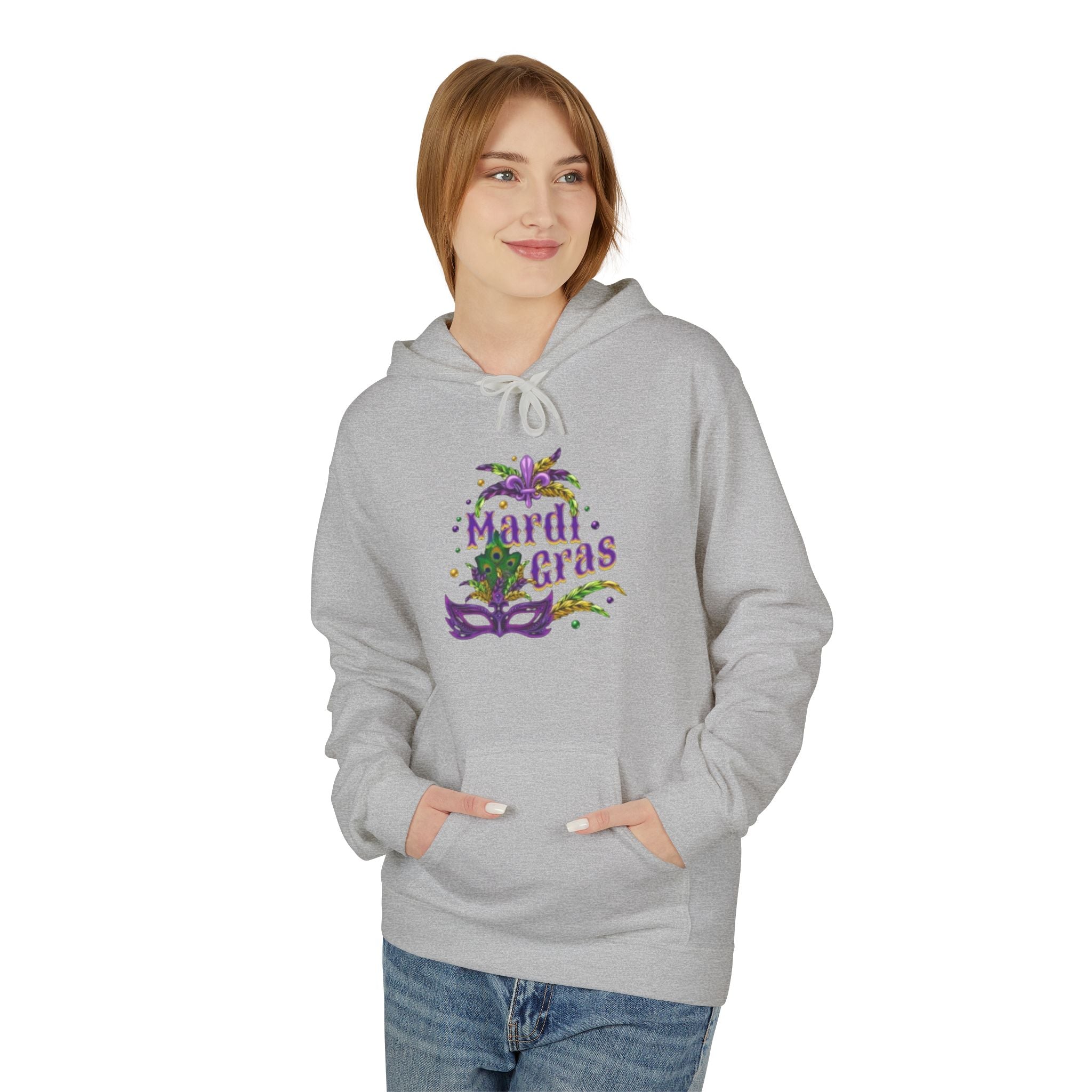 Mardi Gras Mask Hoodie — Purple Green Gold Carnival Pullover